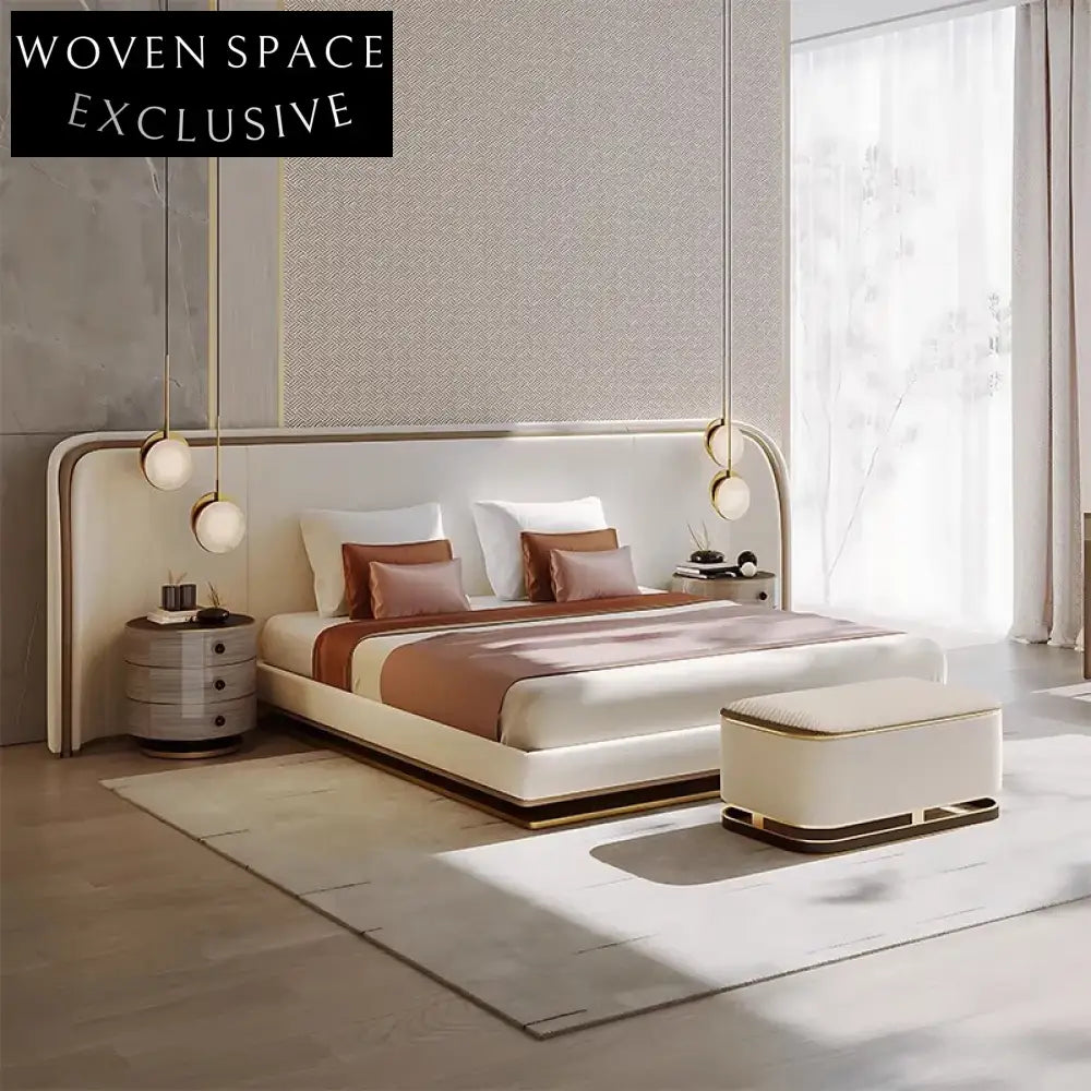 Luxurious Modern Leather Queen King Size Bed Frame with Elegant Tufted Headboard