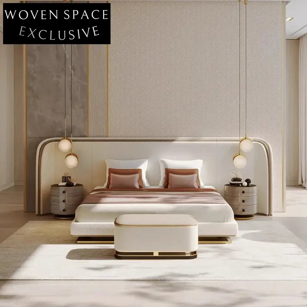 Luxurious Modern Leather Queen King Size Bed Frame with Elegant Tufted Headboard