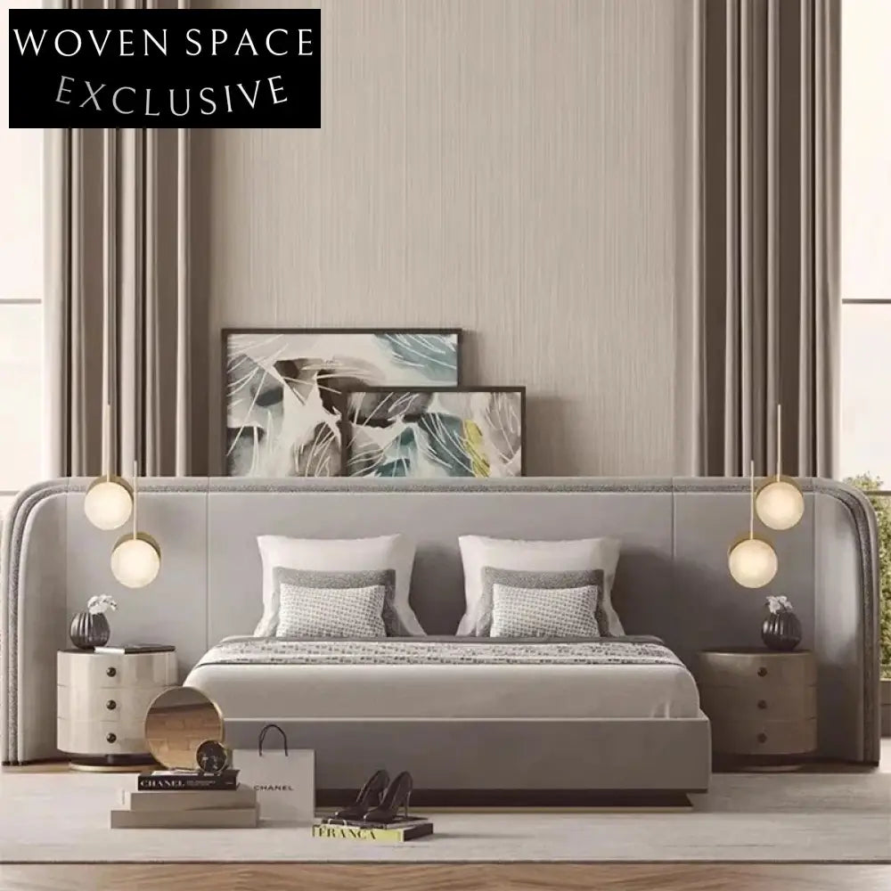 Luxurious Modern Leather Queen King Size Bed Frame with Elegant Tufted Headboard