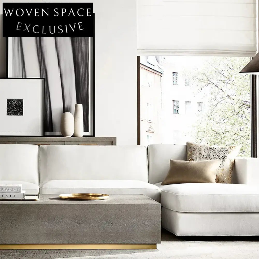 Luxurious Modern Leather Top Wood Frame Living Room Center Coffee Table