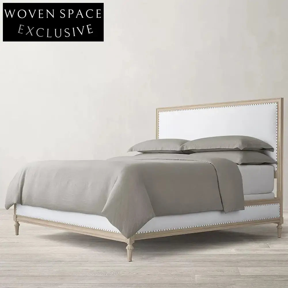 Luxurious Modern Queen Size French Elegant Fabric Upholstered Wooden Platform Bed Frame