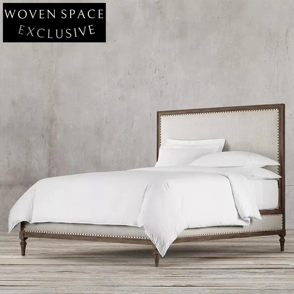 Luxurious Modern Queen Size French Elegant Fabric Upholstered Wooden Platform Bed Frame