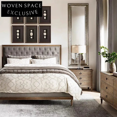 Luxurious Modern Queen Size French Elegant Fabric Upholstered Wooden Platform Bed Frame