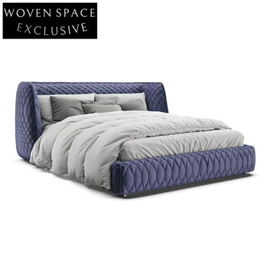 Luxurious Modern Velvet Fabric Upholstered Wooden Bed Frame for Bedroom