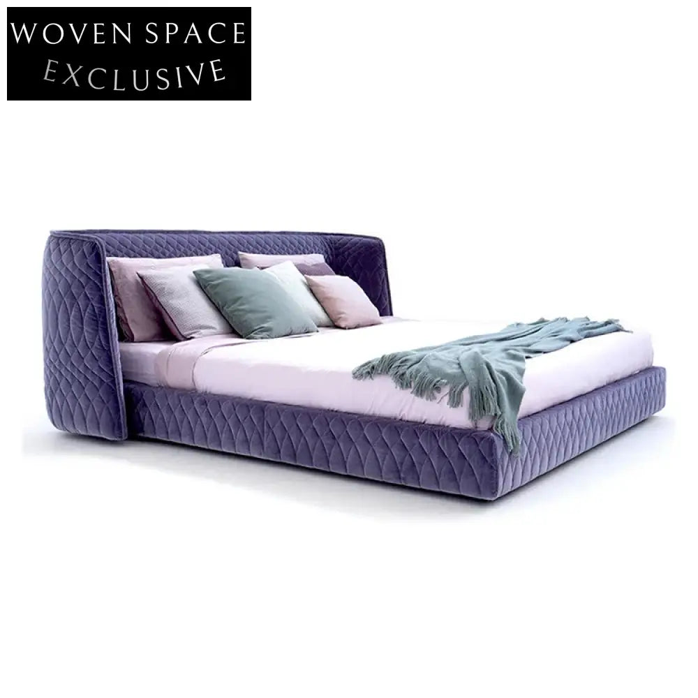Luxurious Modern Velvet Fabric Upholstered Wooden Bed Frame for Bedroom