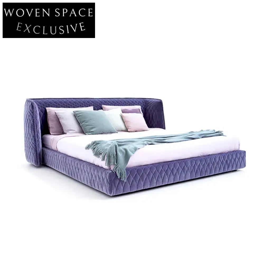 Luxurious Modern Velvet Fabric Upholstered Wooden Bed Frame for Bedroom