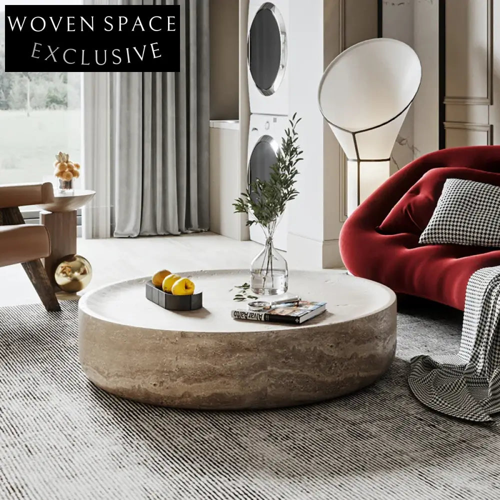 Luxurious Natural Marble Round Travertine Coffee Table for Modern Living Room