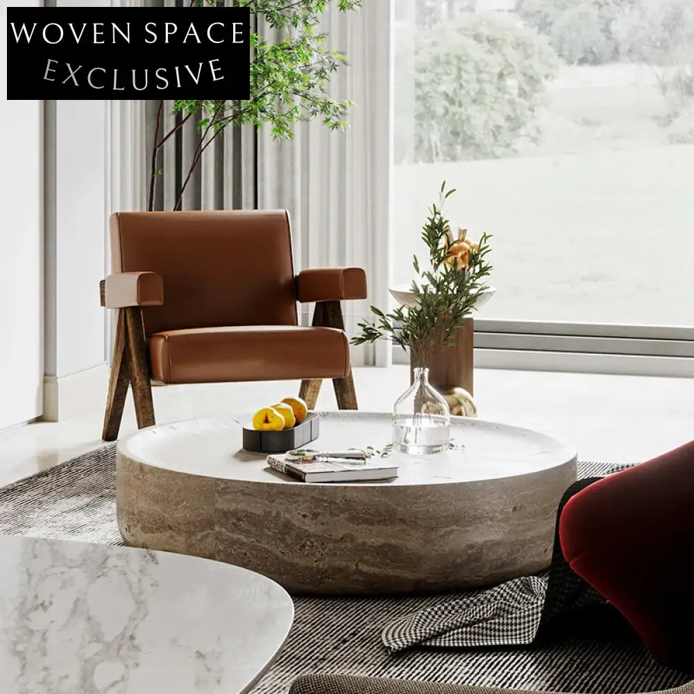 Luxurious Natural Marble Round Travertine Coffee Table for Modern Living Room