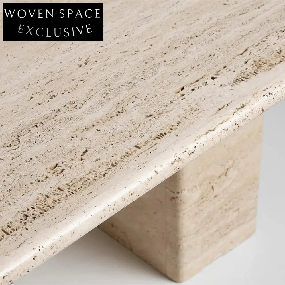 Luxurious Natural Travertine Wooden Frame Square Marble Coffee Table for Modern Spaces