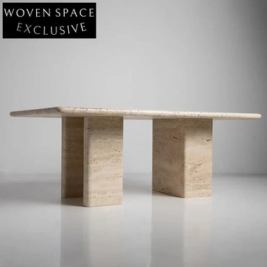 Luxurious Natural Travertine Wooden Frame Square Marble Coffee Table for Modern Spaces