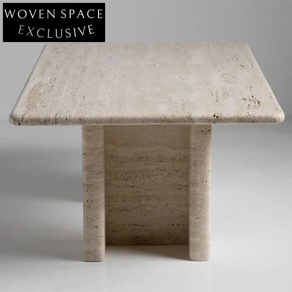 Luxurious Natural Travertine Wooden Frame Square Marble Coffee Table for Modern Spaces
