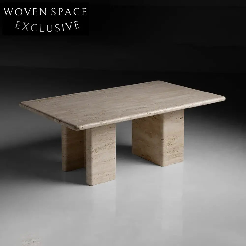 Luxurious Natural Travertine Wooden Frame Square Marble Coffee Table for Modern Spaces