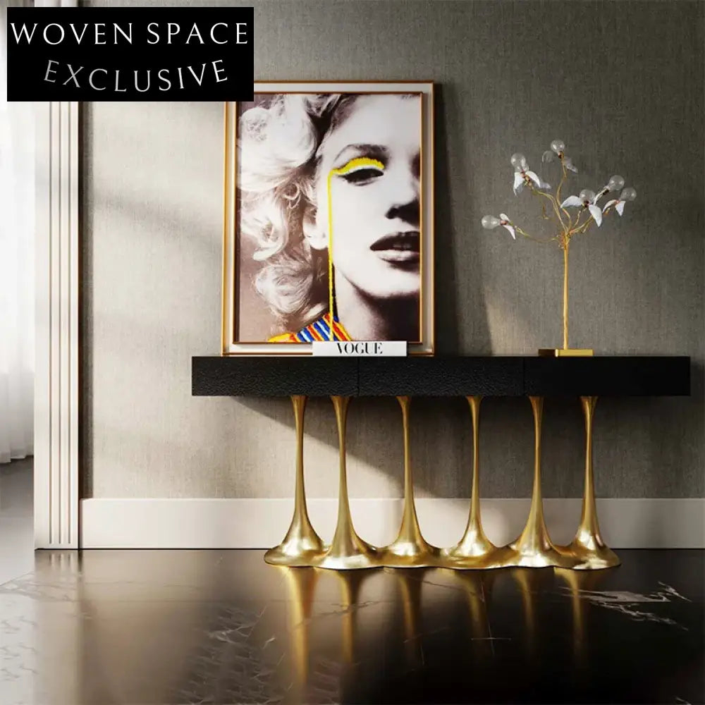 Luxurious Nordic Gold Metal 3-Drawer Wooden Console Table for Living Room Entryway