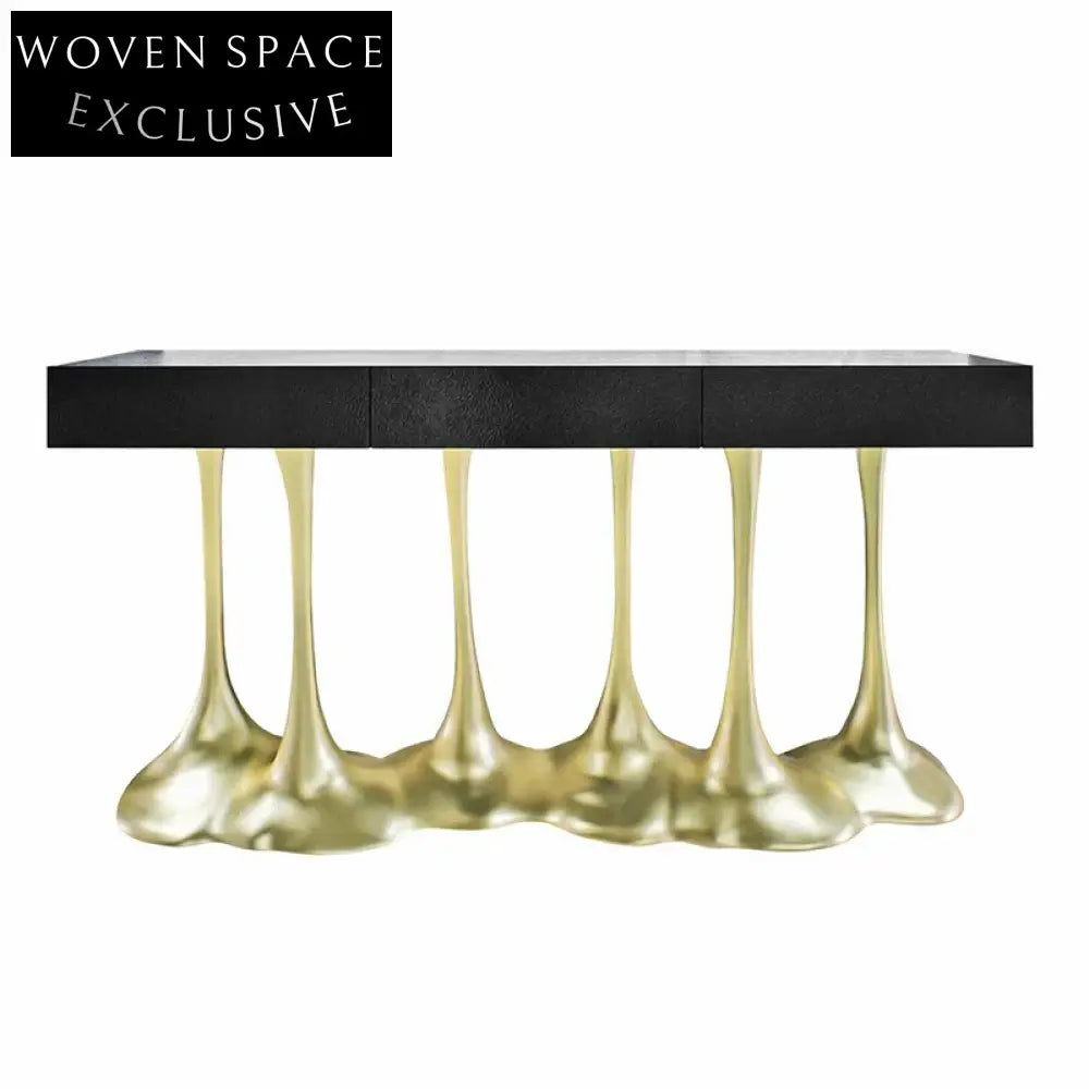 Luxurious Nordic Gold Metal 3-Drawer Wooden Console Table for Living Room Entryway