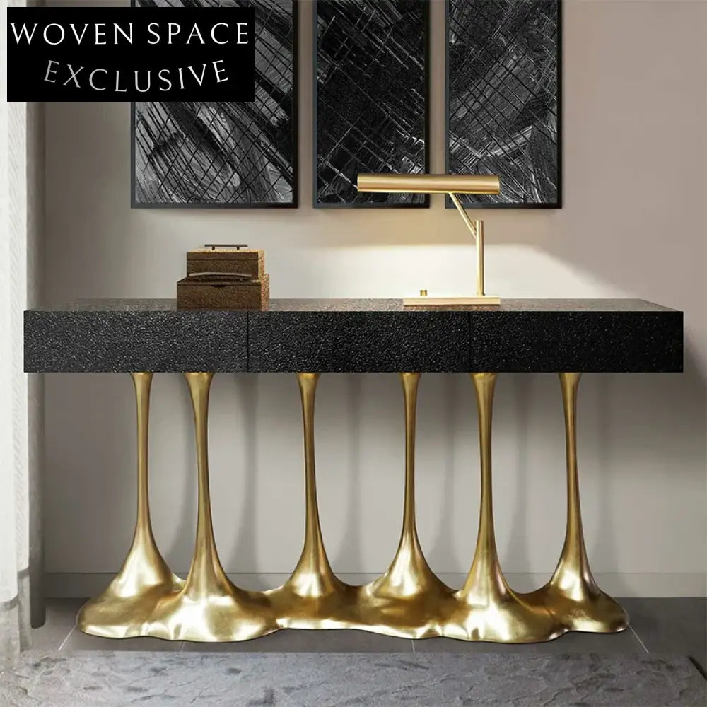 Luxurious Nordic Gold Metal 3-Drawer Wooden Console Table for Living Room Entryway