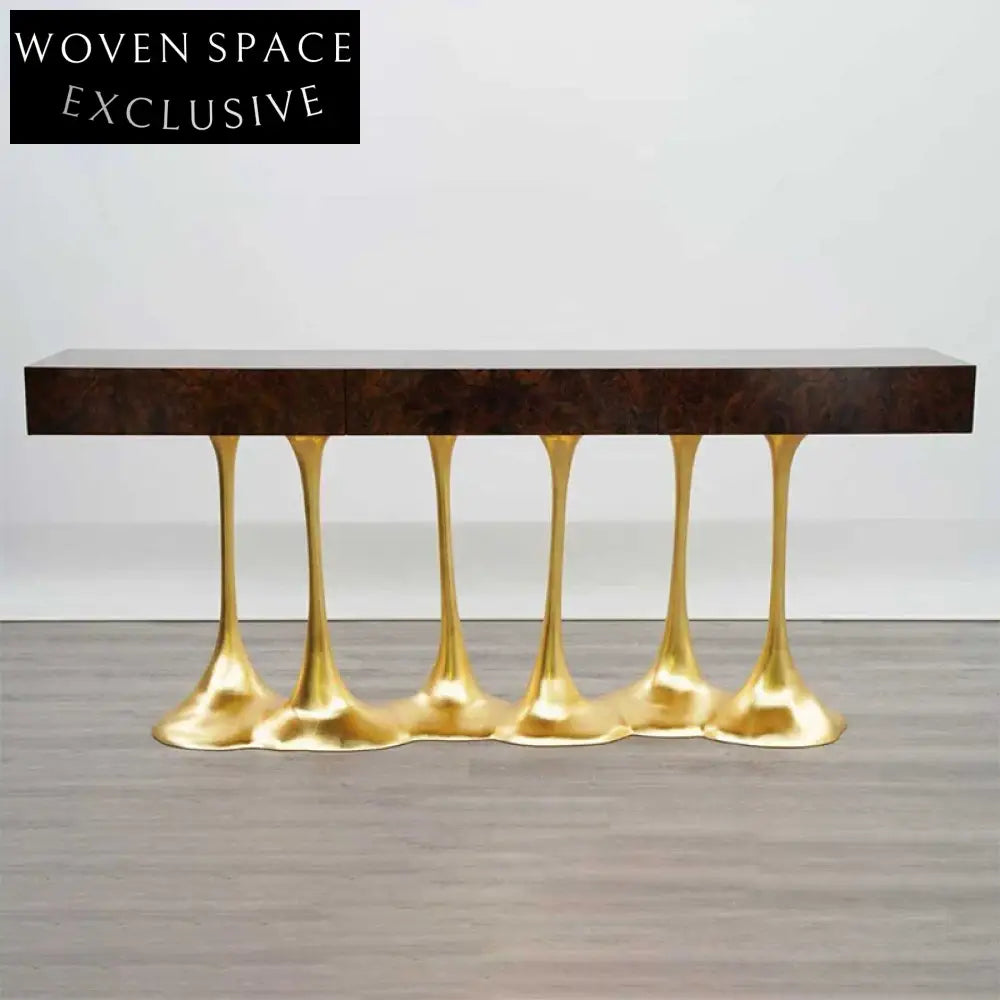 Luxurious Nordic Gold Metal 3-Drawer Wooden Console Table for Living Room Entryway