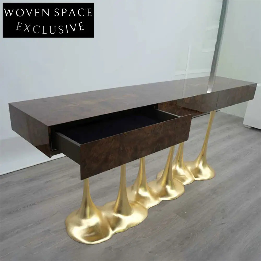 Luxurious Nordic Gold Metal 3-Drawer Wooden Console Table for Living Room Entryway