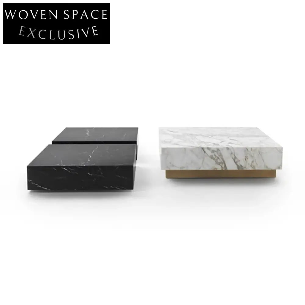 Luxurious Nordic Minimalist Square Marble Stainless Steel Living Room Coffee Table