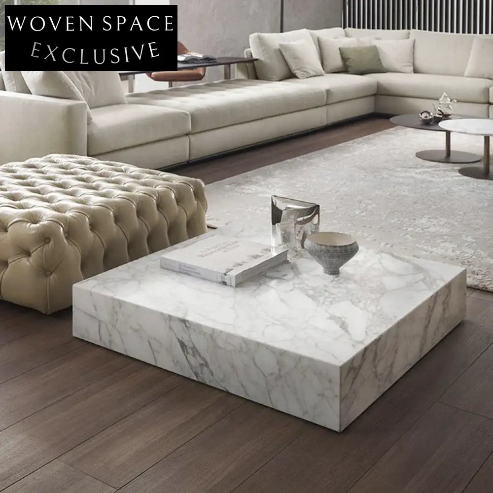 Luxurious Nordic Minimalist Square Marble Stainless Steel Living Room Coffee Table