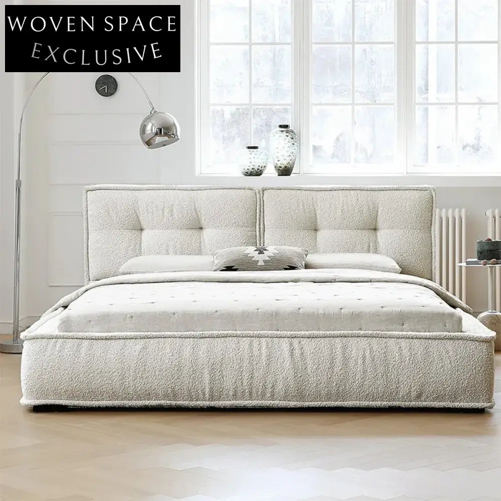 Luxurious Nordic Modern Soft Upholstered Bed Frame with High Headboard