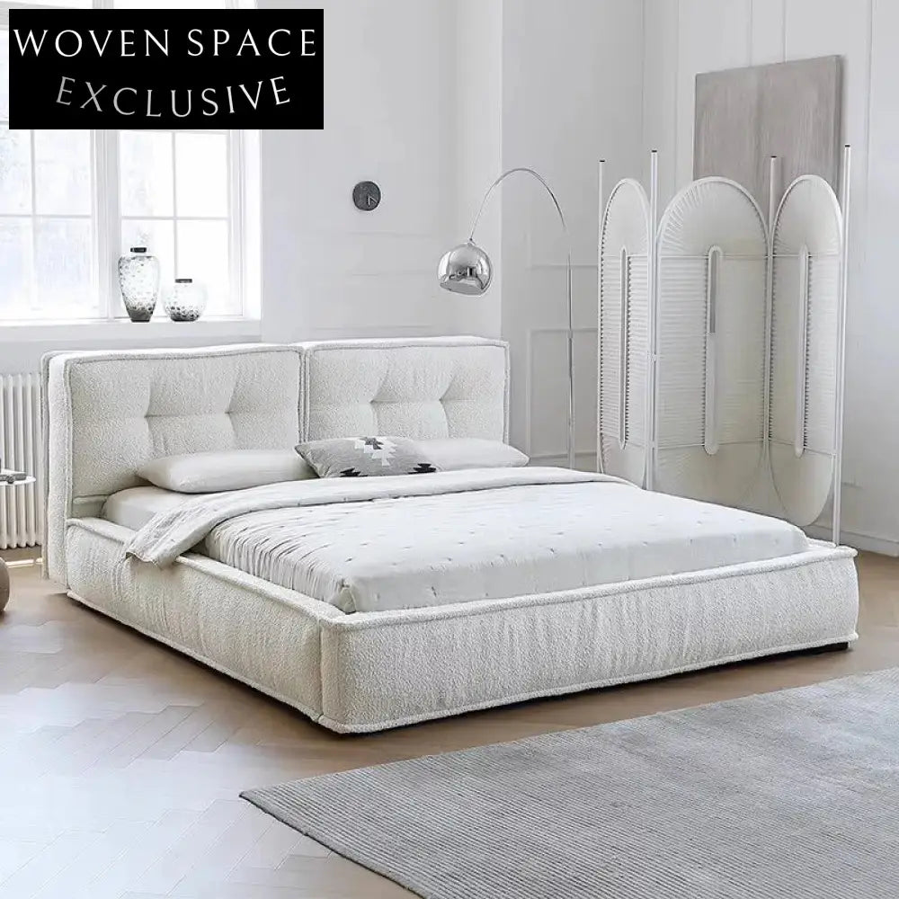 Luxurious Nordic Modern Soft Upholstered Bed Frame with High Headboard