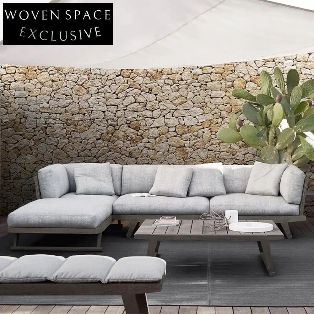 Luxurious Nordic Outdoor Teak Wood Two-Seat Patio Sofa Set with Cushions