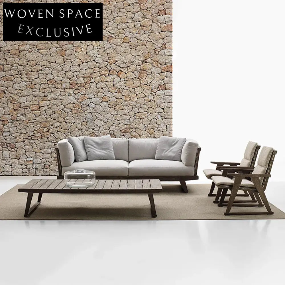 Luxurious Nordic Outdoor Teak Wood Two-Seat Patio Sofa Set with Cushions