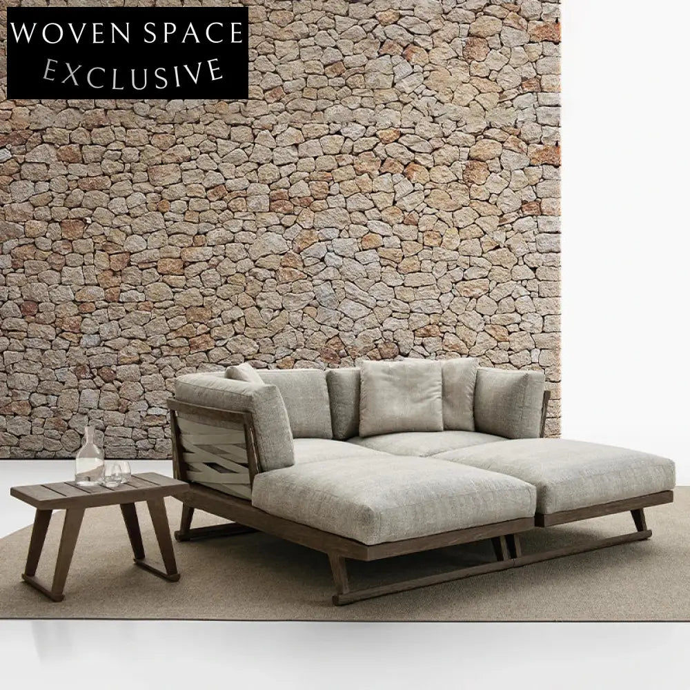 Luxurious Nordic Outdoor Teak Wood Two-Seat Patio Sofa Set with Cushions
