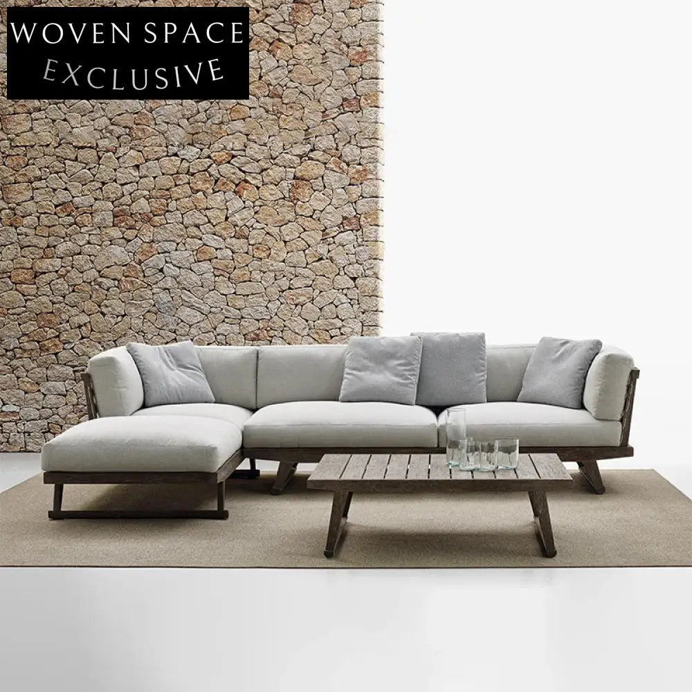 Luxurious Nordic Outdoor Teak Wood Two-Seat Patio Sofa Set with Cushions