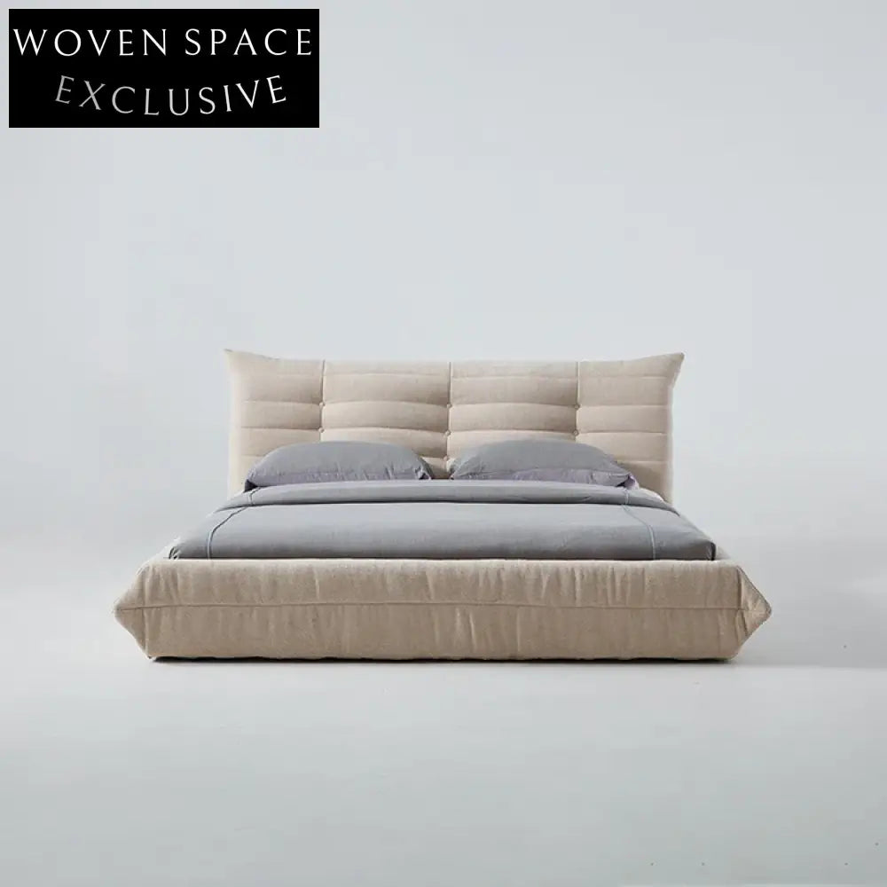 Luxurious Nordic Solid Wood Frame Upholstered Fabric Double Comfort Bed