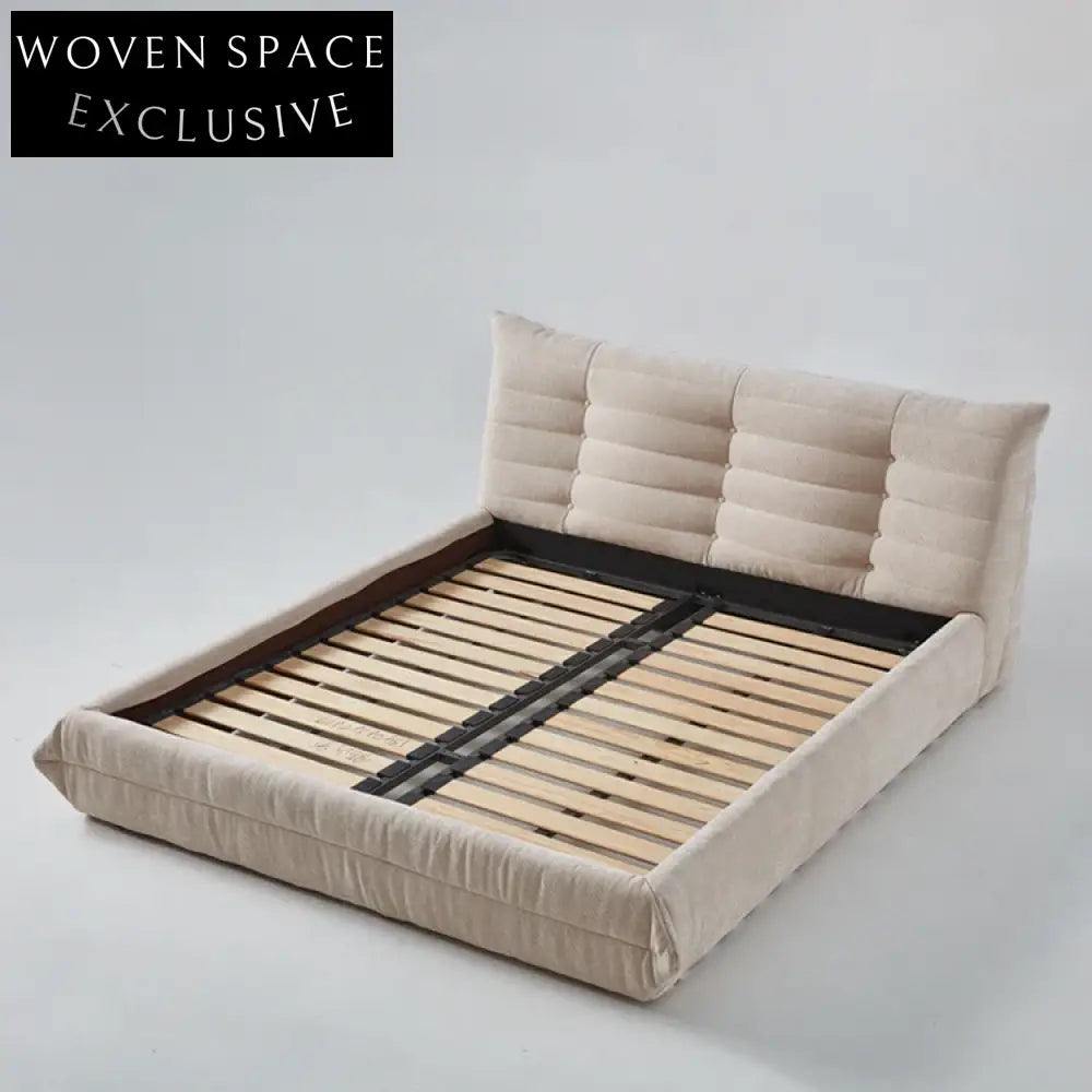 Luxurious Nordic Solid Wood Frame Upholstered Fabric Double Comfort Bed