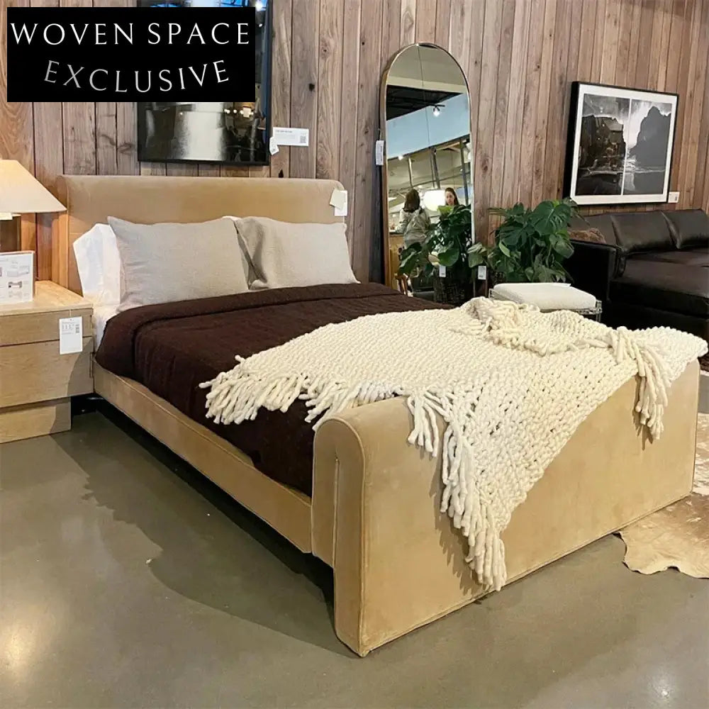 Luxurious Nordic Upholstered Queen Bed - Solid Wood, Fabric, Sponge Design