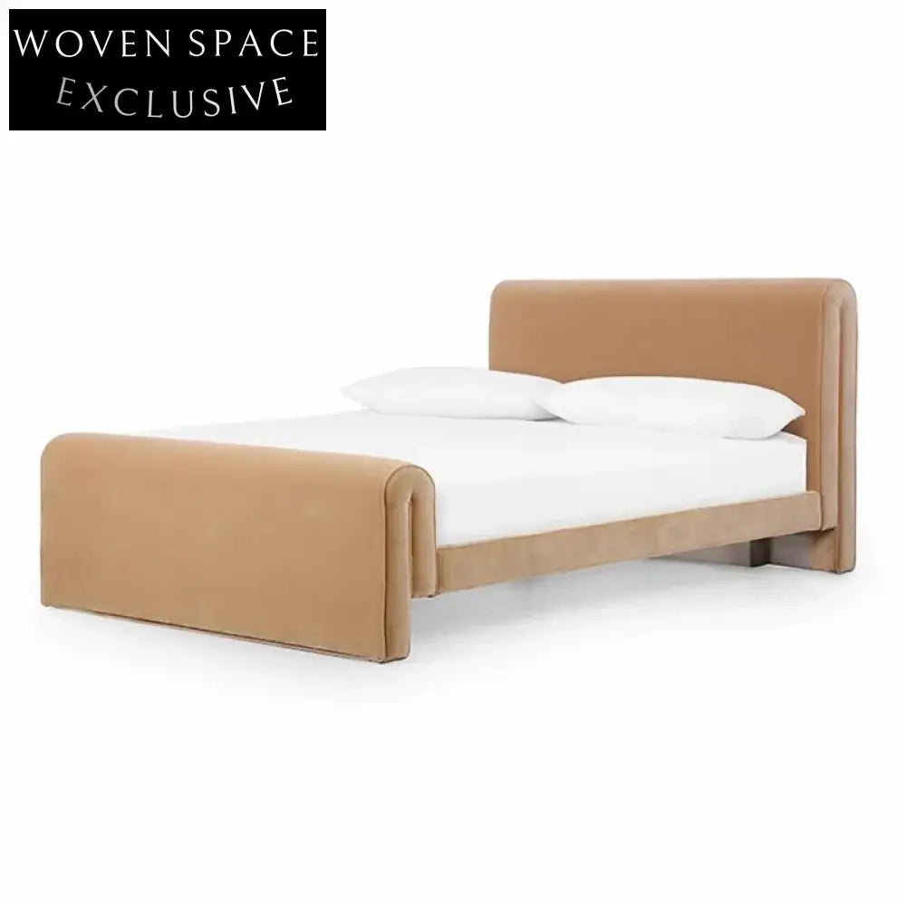 Luxurious Nordic Upholstered Queen Bed - Solid Wood, Fabric, Sponge Design