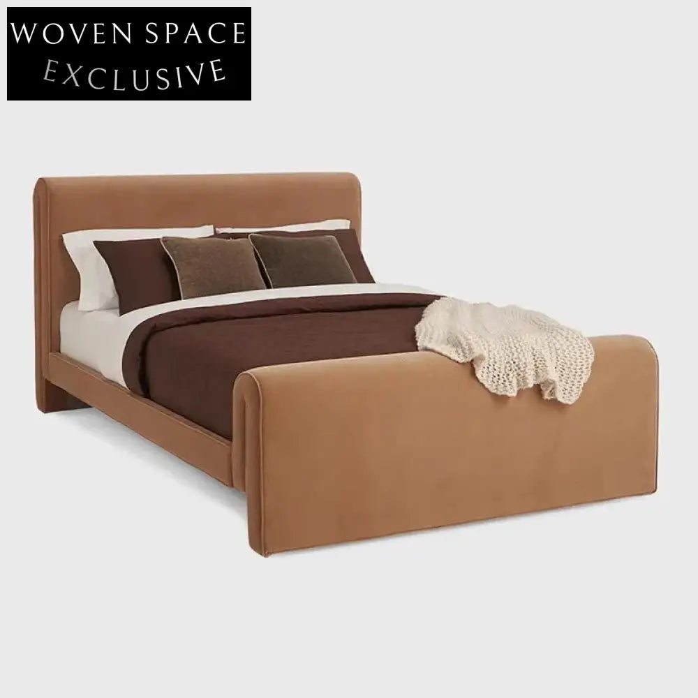 Luxurious Nordic Upholstered Queen Bed - Solid Wood, Fabric, Sponge Design