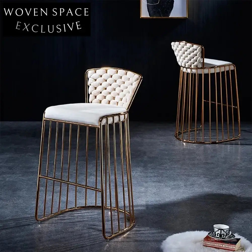 Luxurious Nordic Velvet Fabric Stainless Steel High-Back Kitchen Bar Stool