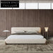Luxurious Nordic White Fabric King Bed with Wooden Legs, Modern Design
