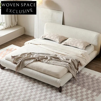 Luxurious Nordic White Fabric King Bed with Wooden Legs, Modern Design