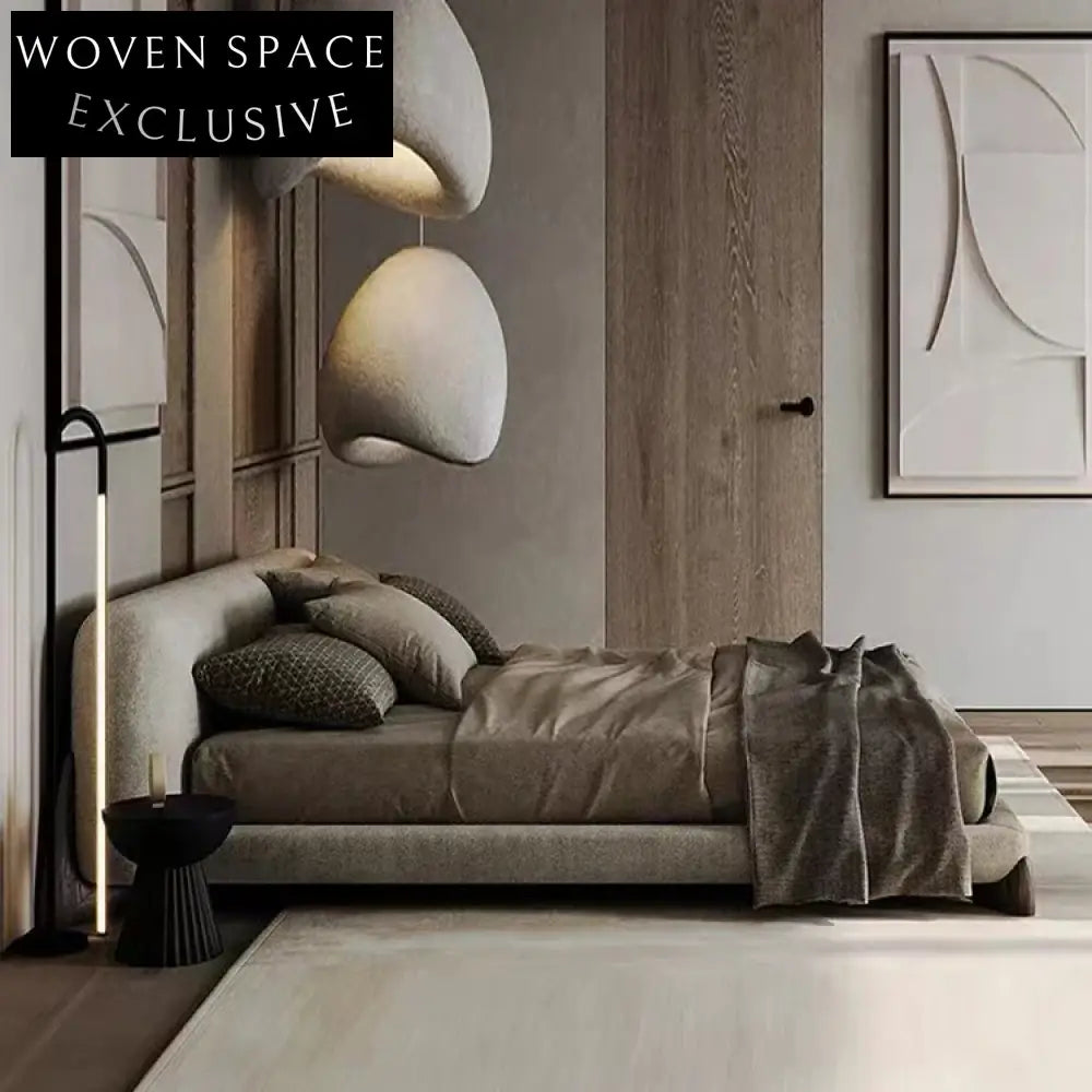 Luxurious Nordic White Fabric King Bed with Wooden Legs, Modern Design