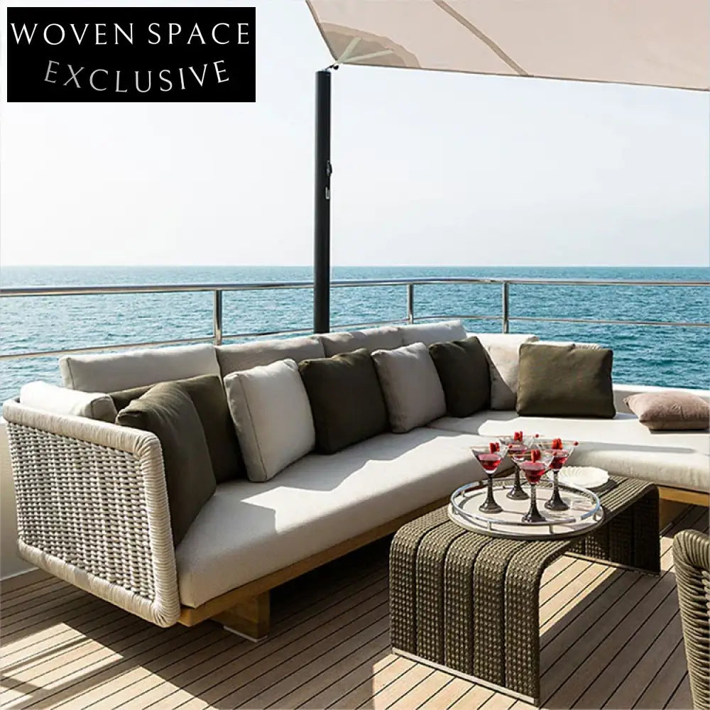 Luxurious Outdoor Teak Aluminum Sofa Set, Weather-Resistant Patio Lounge Furniture