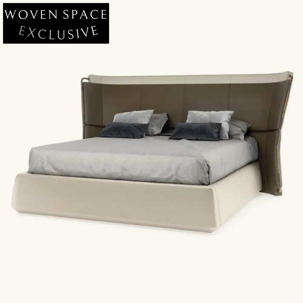 Luxurious Padded Italian Leather King Size Bed, Modern High Headboard Frame