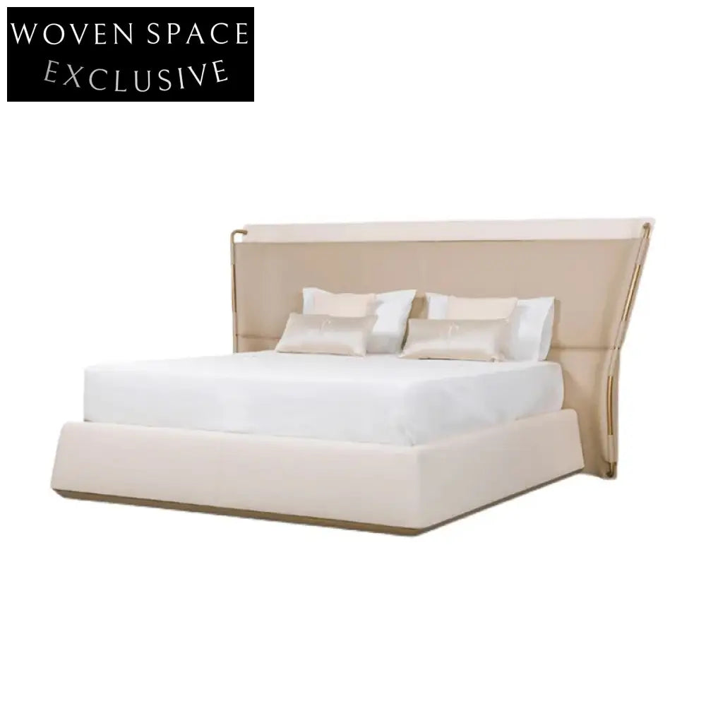 Luxurious Padded Italian Leather King Size Bed, Modern High Headboard Frame
