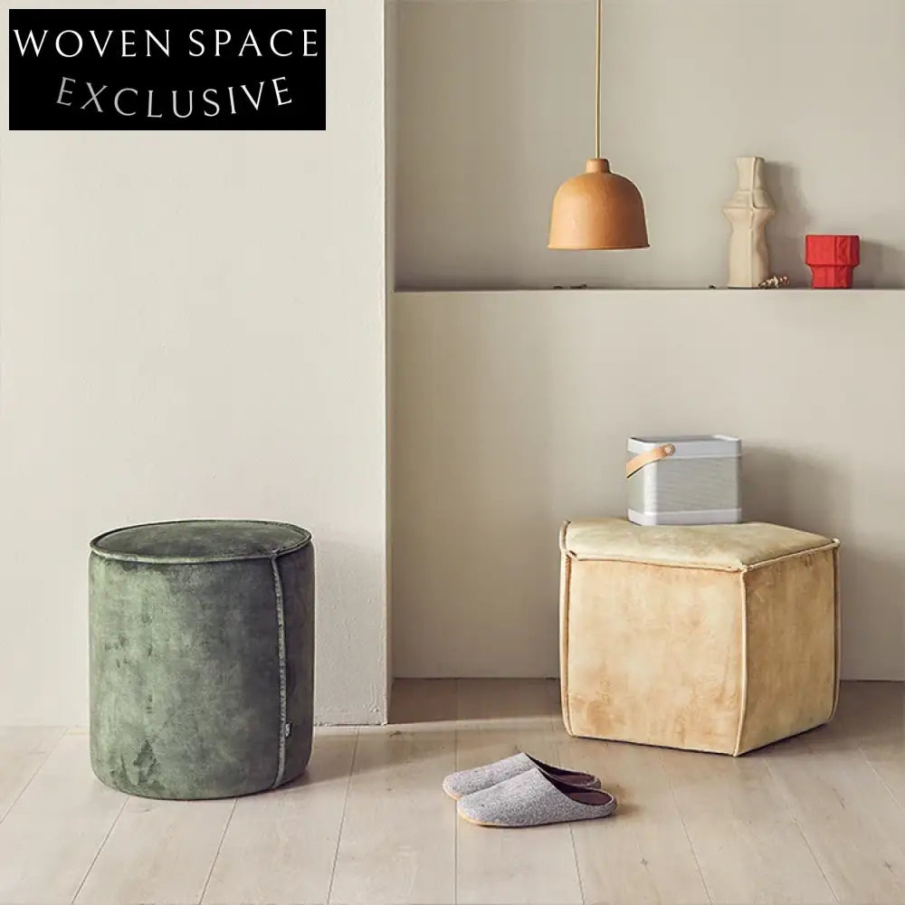 Luxurious Plush Velour Fabric Round Pentagon Modern Home Ottoman