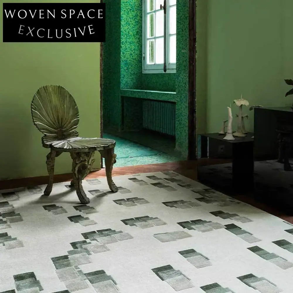 Luxurious Red Tencel Area Rug for Living Room, Geometric Pattern Carpet