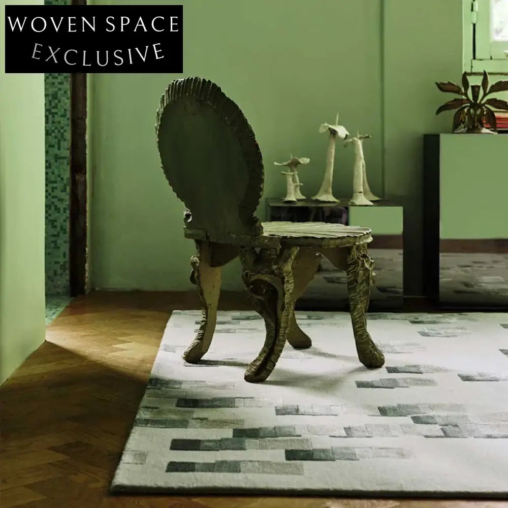 Luxurious Red Tencel Area Rug for Living Room, Geometric Pattern Carpet