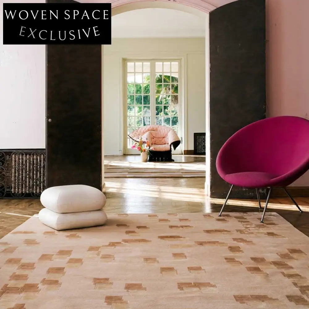Luxurious Red Tencel Area Rug for Living Room, Geometric Pattern Carpet