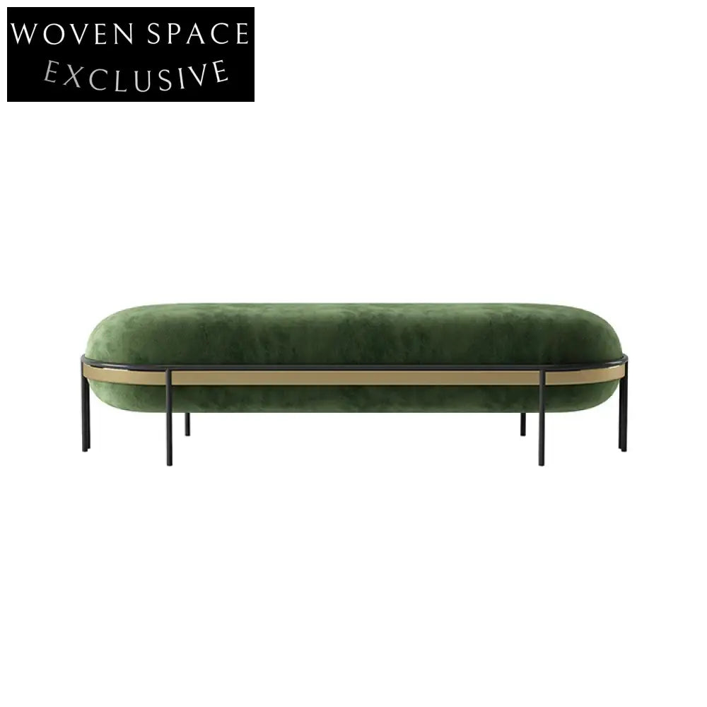 Luxurious Retro Green Velvet Bed End Stool with Modern Gold Metal Legs Ottoman Bench