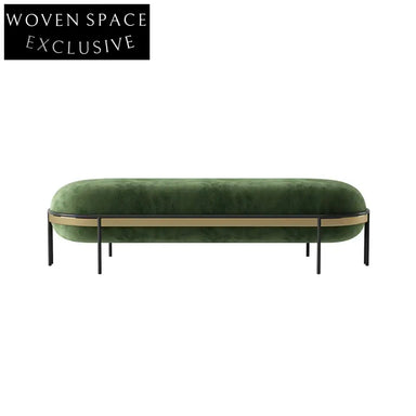Luxurious Retro Green Velvet Bed End Stool with Modern Gold Metal Legs Ottoman Bench