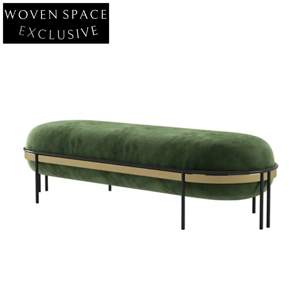 Luxurious Retro Green Velvet Bed End Stool with Modern Gold Metal Legs Ottoman Bench