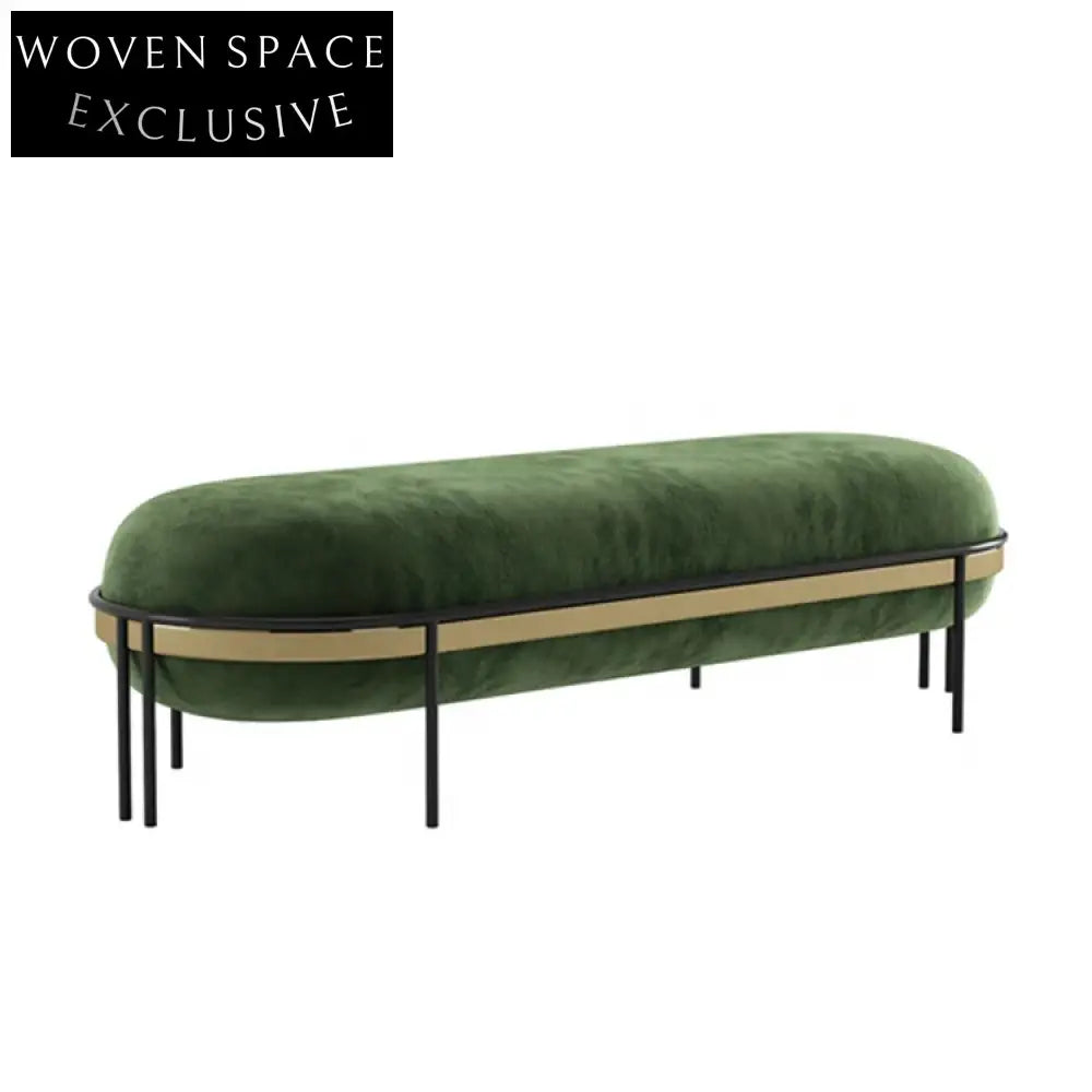 Luxurious Retro Green Velvet Bed End Stool with Modern Gold Metal Legs Ottoman Bench