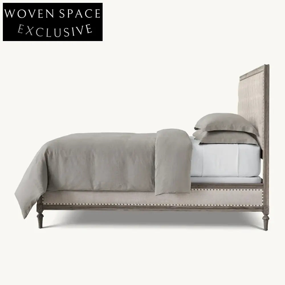 Luxurious Retro Solid Oak Wood King Fabric Upholstered Headboard Bed Frame